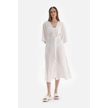 Dagi Beyaz Keten Uzun Kimono