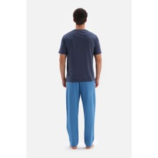 Dagi Lacivert Yarım Patlı Kısa Kollu Pamuk Modal Pijama Takımı
