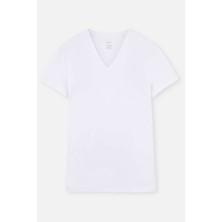 Dagi Beyaz D5030 V Yaka T-Shirt 2'li Erkekler İçin Nefes Alabilir Kumaş ile Gün Boyu Konfor