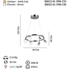 Lucea Branco 3+3'lü Krom Ledlı Avıze 400 mm Kademelı