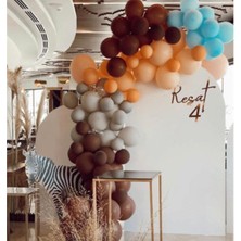 Eğlence Marketi Pastel Balon Kahverengi Gri Somon ve Mavi Makaron Balon Zinciri 100 Adet