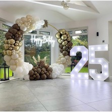 Eğlence Marketi Krom Gold Kahverengi Sütlü Kahve ve Beyaz Balon Zinciri 100 Adet