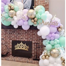Eğlence Marketi Krom Gold Pastel Lila Mint Yeşili ve Beyaz Balon Zinciri 100 Adet
