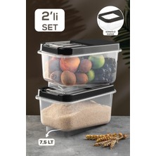 Meleni Home 2'li Set 7,5 Lt Bakliyat Saklama Kabı - Kayar Kapaklı Erzak Saklama Kabı Un Kabı Antrasit Multi Box