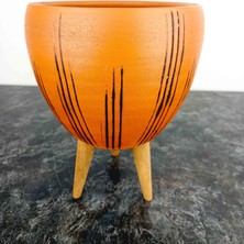 Bitki Tasarımı Ev Dekorasyon Siyah Çizgi Desenli Terrakota Toprak Saksı Saksılık Salon Çiçeklik 3 Ayaklı - 15 Cm