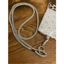 Trend Case Swarovski Taşlı Janjanlı Silver Gümüş Telefon Boyun Askısı Gümüş Taşlı Boyun Ipi