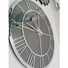 Ayna Denizi Silver Smoked Model Gümüş Füme Renk 50 Cm Dekoratif Aynalı Duvar Saati
