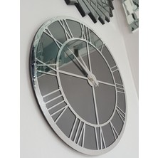 Ayna Denizi Silver Smoked Model Gümüş Füme Renk 50 Cm Dekoratif Aynalı Duvar Saati