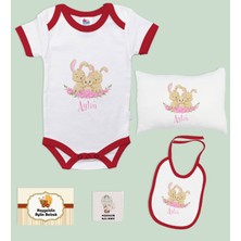 Bk Kids Kişiye Özel Isimli 5 Parça Kırmızı Bebek Body Zıbın Yastık Hediye Seti, Yeni Doğan Bebek Giyim Hediyesi-3