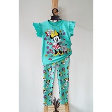 Urz Kids Yazlık Minnie Mouse Baskılı Çiçek Desenli Tayt T-Shirt Takım