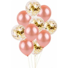 Kidspartim 10 Lu Gold Konfetili Rose Balon Seti