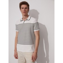 Fabrika Polo Yaka Çizgili Beyaz Erkek T-Shirt PORTER