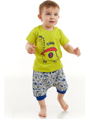 Denokids Super Dino Erkek Bebek T-shirt Kapri Şort Takım