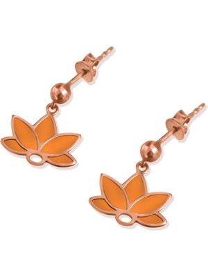 Papatya Silver 925 Ayar Gümüş Rose Kaplama Parlayan Rüya Serisi Ebruli Cam Boyalı Turuncu Lotus Küpe