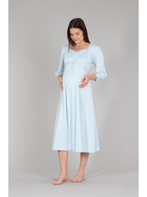 Bone Club 5304 Mavi Hamile Lohusa Çıtçıtlı Gecelik