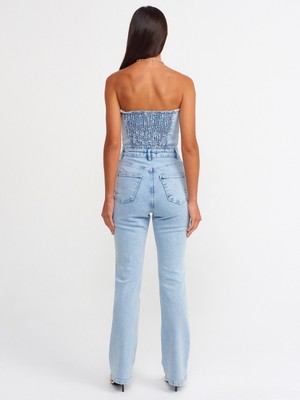 Dilvin 70848 Kar Yıkama Straplez Denim Tulum-Mavi