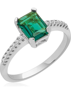 Gumush Gümüş Yeşil Baget Taşlı Kadın Yüzük