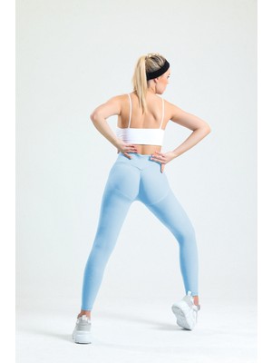 Gymhams Mavi Kalçası Büzgülü ve Ekstra Push Up  Seamless Yüksek Bel Kalça Şekillendirici Tayt