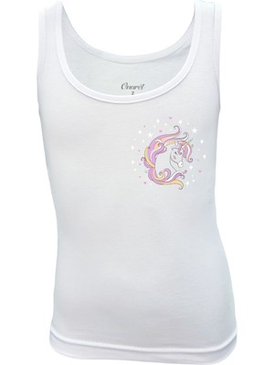 Onurel Kız Çocuk Unicorn Baskılı Geniş Askı Likralı Atlet %95 Pamuk 5'li Paket