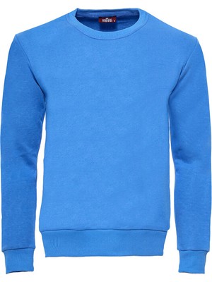 Wessi Saks Mavi Desensiz Bisiklet Yaka Sweatshirt