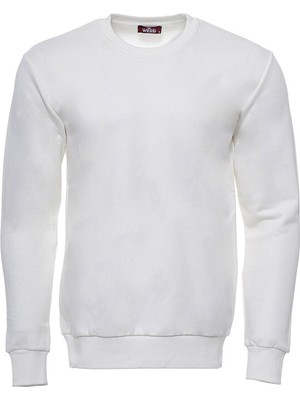 Wessi Krem Erkek Bisiklet Yaka Desensiz Sweatshirt