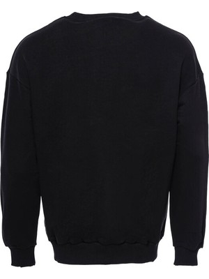 Wessi Siyah Desensiz Bisiklet Yaka Sweatshirt