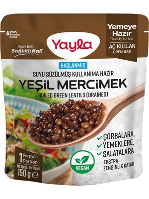 Yayla Haşlanmış Suyu Süzülmüş Yeşil Mercimek 150 gr