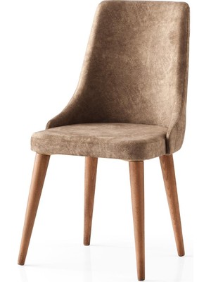 Evistro Kumaş Salon ve Mutfak Sandalyesi Ahşap Retro Ayaklı 4 Adet Kahverengi