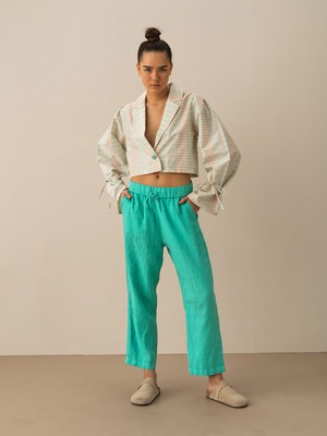 Xint Kadın Turkuaz Regular Fit Keten Basic Pantolon