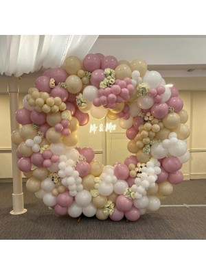 Eğlence Marketi Retro Toz Pembe Sütlü Kahve ve Beyaz Balon Zinciri 100 Adet