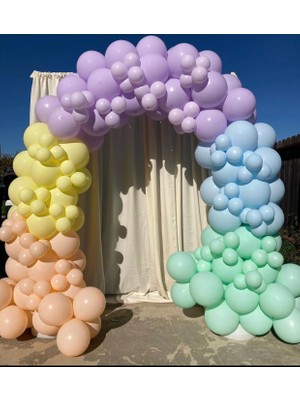 Eğlence Marketi Makaron Mint Yeşili Somon Lila Sarı ve Mavi Balon Zinciri 100 Adet