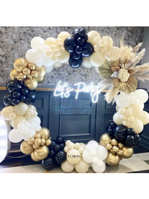 Eğlence Marketi Krom Gold Gece Mavisi Sütlü Kahve ve Beyaz Balon Zinciri 100 Adet