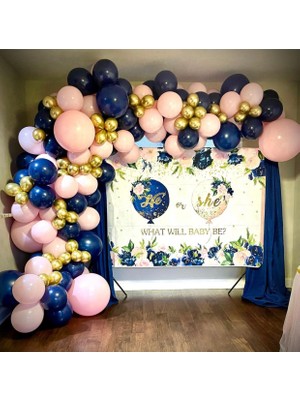 Eğlence Marketi Krom Gold Gece Mavisi ve Makaron Pembe Balon Zinciri 100 Adet