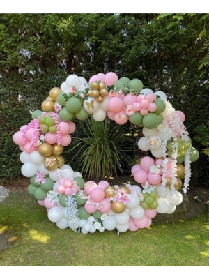 Eğlence Marketi Krom Gold Kış Yeşili Makaron Pembe ve Beyaz Balon Zinciri 100 Adet