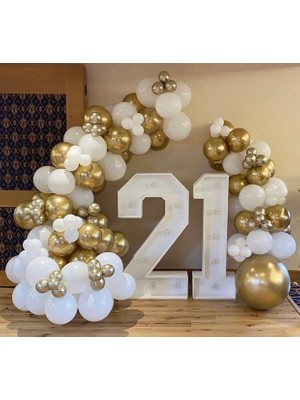 Eğlence Marketi Krom Gold Beyaz Balon Zinciri 100 Adet