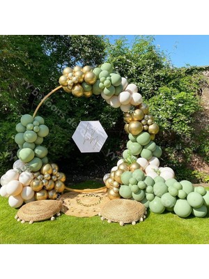 Eğlence Marketi Krom Gold Kış Yeşili ve  Ten Rengi Balon Zinciri 100 Adet