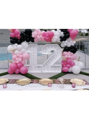 Eğlence Marketi Pastel Balon Zinciri Fuşya Siyah Beyaz Pembe