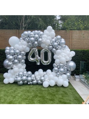 Eğlence Marketi Krom Gümüş Pastel Beyaz Balon Zinciri 100 Adet