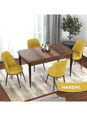 Canisa Concept Via Serisi Barok Ahşap Desen Açılabilir 80X132 Mutfak Masa Takımı 4 Adet Sandalye