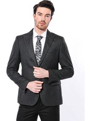 Wessi Sivri Yaka Tek Düğme Füme Slim Fit Ceket  Wessi