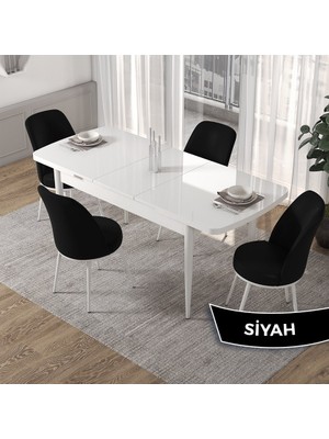 Canisa Concept Via Serisi Beyaz Açılabilir 80X132 Mutfak Masa Takımı 4 Adet Sandalye