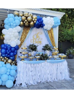 Eğlence Marketi Krom Gold Makaron Mavi Beyaz ve Koyu Mavi Balon Zinciri 100 Adet