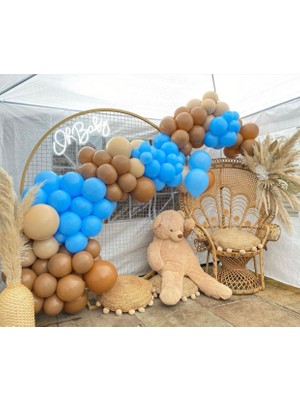 Eğlence Marketi Makaron Mavi Sütlü Kahve ve Karamel Balon Zinciri 100 Adet