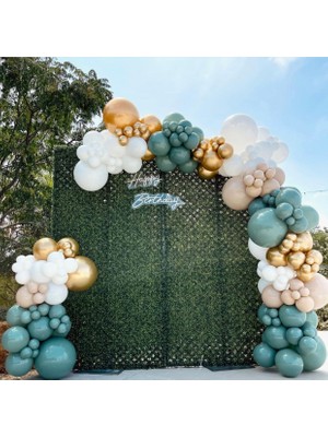 Eğlence Marketi Krom Gold Okaliptus Sütlü Kahve ve Beyaz Balon Zinciri 100 Adet