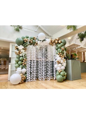 Eğlence Marketi Krom Gold Okaliptus ve Beyaz Balon Zinciri 100 Adet