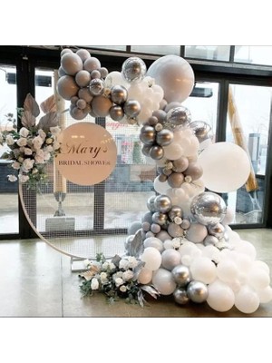 Eğlence Marketi Krom Gümüş Pastel Beyaz ve Taş Rengi Balon Zinciri 100 Adet