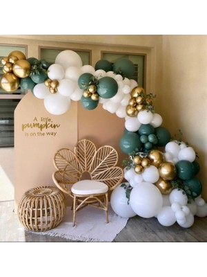 Eğlence Marketi Krom Gold Adaçayı ve Pastel Beyaz Balon Zinciri 100 Adet
