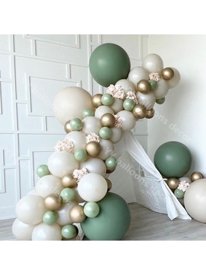 Eğlence Marketi Krom Gold Kış Yeşili ve Deniz Kumu  Balon Zinciri 100 Adet