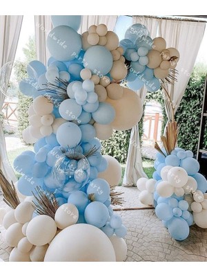 Eğlence Marketi Makaron Mavi Ten  Rengi ve Beyaz Balon Zinciri 100 Adet