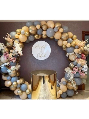 Eğlence Marketi Krom Gold Pastel Ten Rengi ve Gri Balon Zinciri 100 Adet